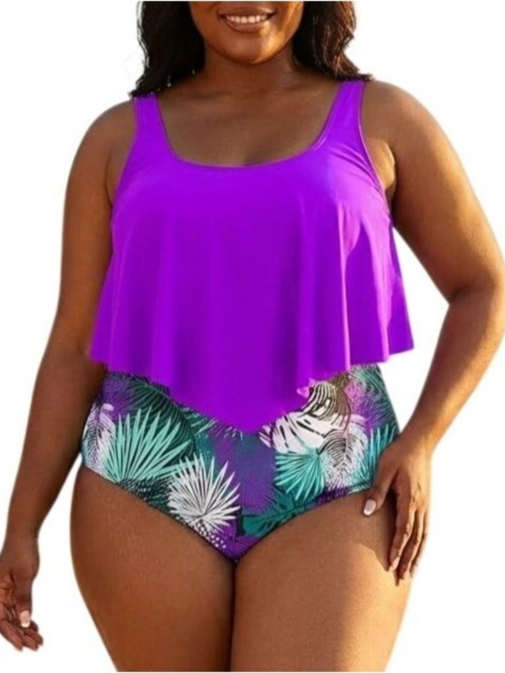 Mooncore Plus Size 4XL Two Piece Swimsuit Flounce Ruffle Top High Waisted Bottom